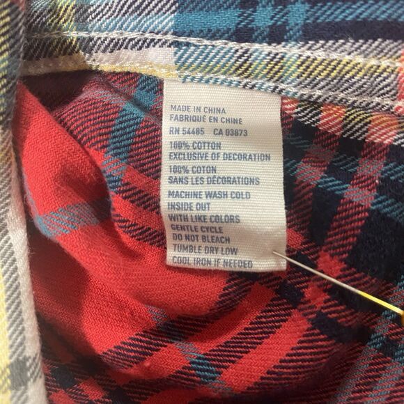 AMERICAN EAGLE Plaid Flannel Shirt Favorite Fit Long Sleeve Womens L Red Blue - Picture 10 of 11